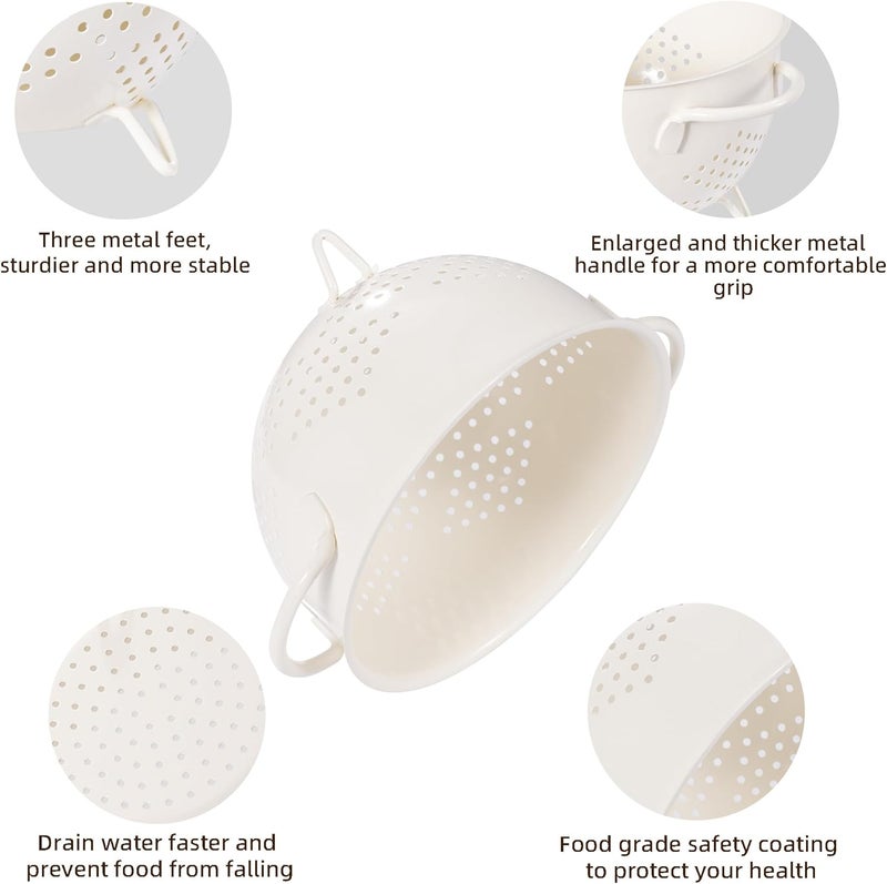 BeFare Metal Colander 5 Quart Powder Coated Self-draining Metal Strainer with Base,Kitchen Pasta Fruit Vegetable Basket with Double Handles (Cream) - Image 5